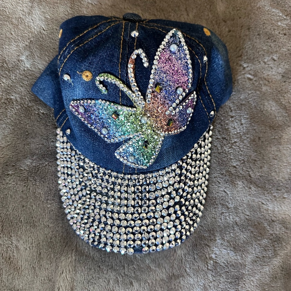 Denim Y2K butterfly rhinestoned hat